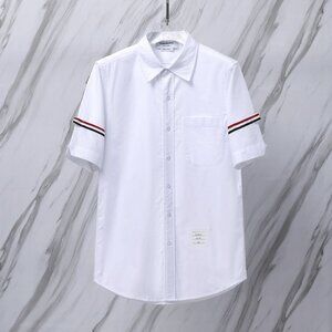Thom Browne white double-sleeved ribbon striped short-sleeved shirt